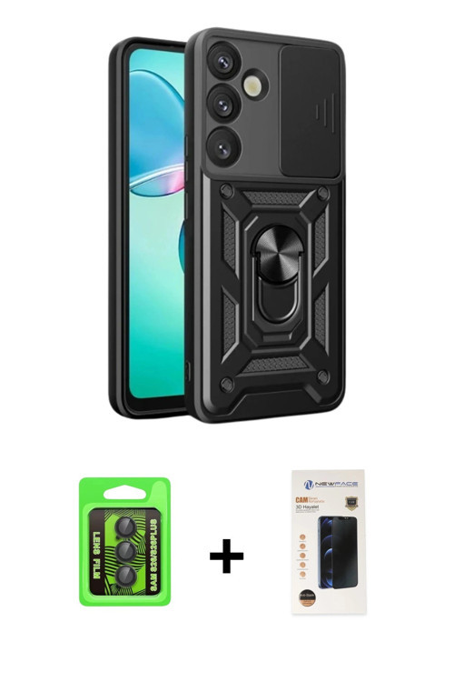ieg™ Galaxy S26 Plus Kılıf Ahenk Klasik - Siyah 3D Antistatik Hayalet Cam Ekran Koruyucu + Siyah Raz