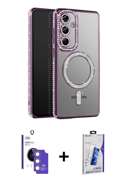 ieg™ Galaxy S26 Kılıf Siluet Işık Serisi - Siyah Bilvis 3D Cam Ekran Koruyucu + Gümüş Bilvis Titan K