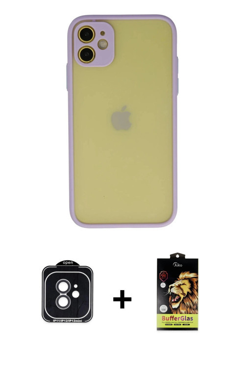 ieg™ iPhone 11 Kılıf Ahenk Çizgi Serisi - Siyah Buffer Cam Ekran Koruyucu + Siyah PVD Metal Kamera L