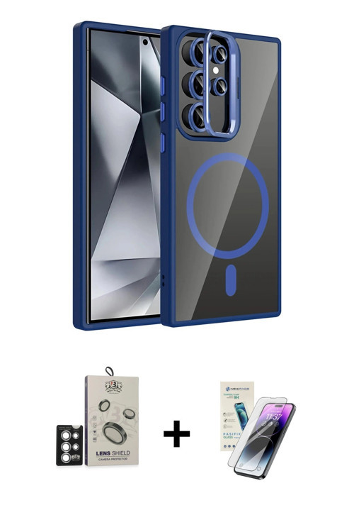 ieg™ Galaxy S25 Ultra Kılıf Yadigar Asil Koleksiyonu - Şeffaf Pasifik Cam Ekran Koruyucu + Gümüş Bil