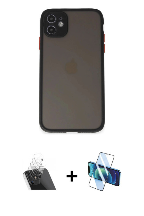 ieg™ iPhone 11 Kılıf Ahenk Çizgi Serisi - Siyah 3D Antistatik Seramik Nano Ekran Koruyucu + Şeffaf K