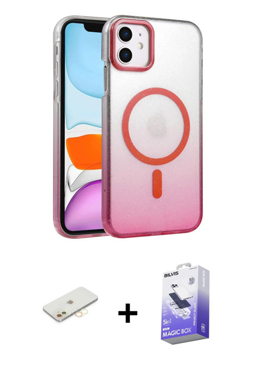 iPhone 11 Kılıf Ahenk Doku Özel Seri - Siyah Bilvis 5in1 5D Magic Hayalet Cam Ekran Koruyucu +