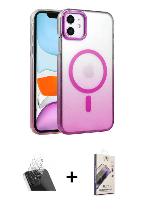 ieg™ iPhone 11 Kılıf Ahenk Doku Özel Seri - Siyah Bilvis 3D Mat Cam Ekran Koruyucu + Şeffaf Kamera L