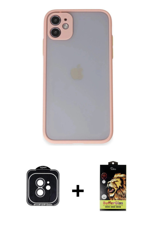 ieg™ iPhone 11 Kılıf Ahenk Çizgi Serisi - Siyah Buffer Cam Ekran Koruyucu + Siyah PVD Metal Kamera L