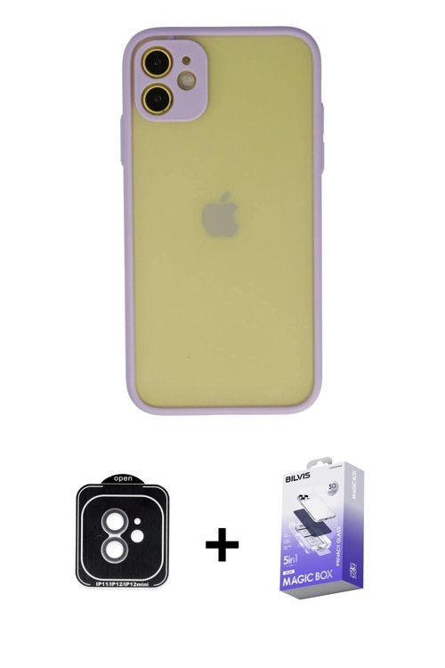 iPhone 11 Kılıf Ahenk Çizgi Serisi - Siyah Bilvis 5in1 5D Magic Hayalet Cam Ekran Koruyucu + Ye
