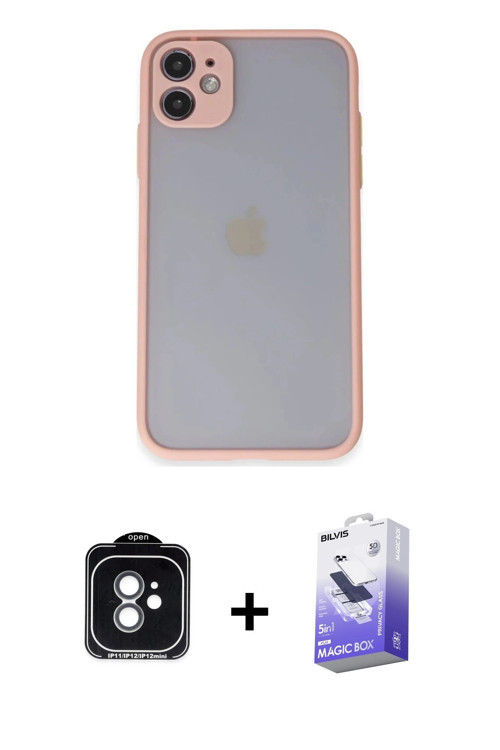 iPhone 11 Kılıf Ahenk Çizgi Serisi - Siyah Bilvis 5in1 5D Magic Hayalet Cam Ekran Koruyucu + Ye