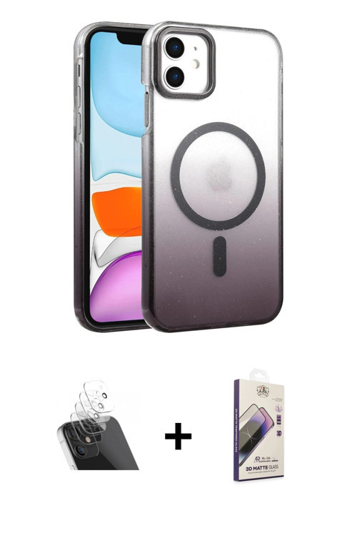 ieg™ iPhone 11 Kılıf Ahenk Doku Özel Seri - Siyah Bilvis 3D Mat Cam Ekran Koruyucu + Şeffaf Kamera L