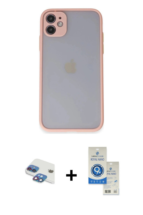 ieg™ iPhone 11 Kılıf Ahenk Çizgi Serisi - Şeffaf Royal Nano Ekran Koruyucu + Gökkuşağı Pers Alüminyu