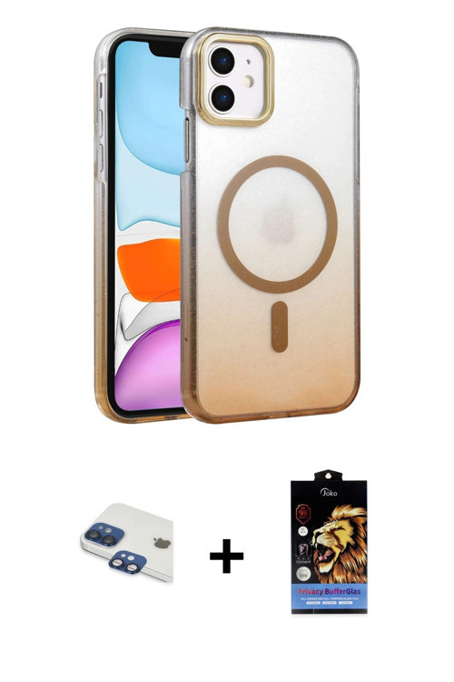 ieg™ iPhone 11 Kılıf Ahenk Doku Özel Seri - Siyah Buffer Hayalet Cam Ekran Koruyucu + Lacivert Pers