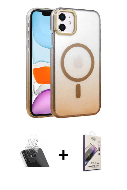 ieg™ iPhone 11 Kılıf Ahenk Doku Özel Seri - Siyah Bilvis 3D Mat Cam Ekran Koruyucu + Şeffaf Kamera L