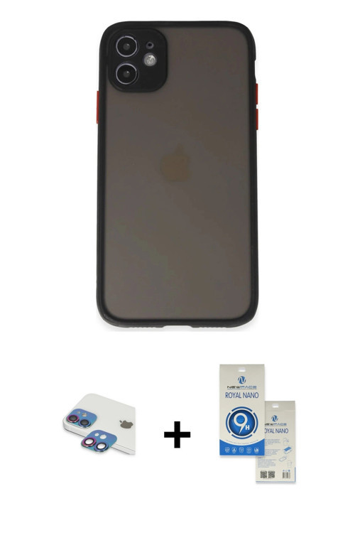 ieg™ iPhone 11 Kılıf Ahenk Çizgi Serisi - Şeffaf Royal Nano Ekran Koruyucu + Gökkuşağı Pers Alüminyu