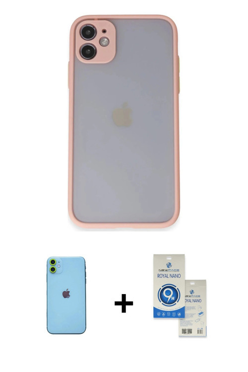 ieg™ iPhone 11 Kılıf Ahenk Çizgi Serisi - Şeffaf Royal Nano Ekran Koruyucu + Yeşil Neon Fosforlu Kam