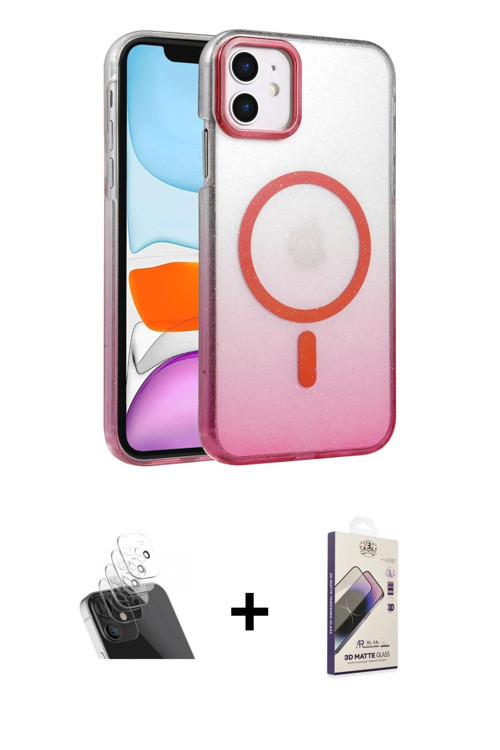 ieg™ iPhone 11 Kılıf Ahenk Doku Özel Seri - Siyah Bilvis 3D Mat Cam Ekran Koruyucu + Şeffaf Kamera L