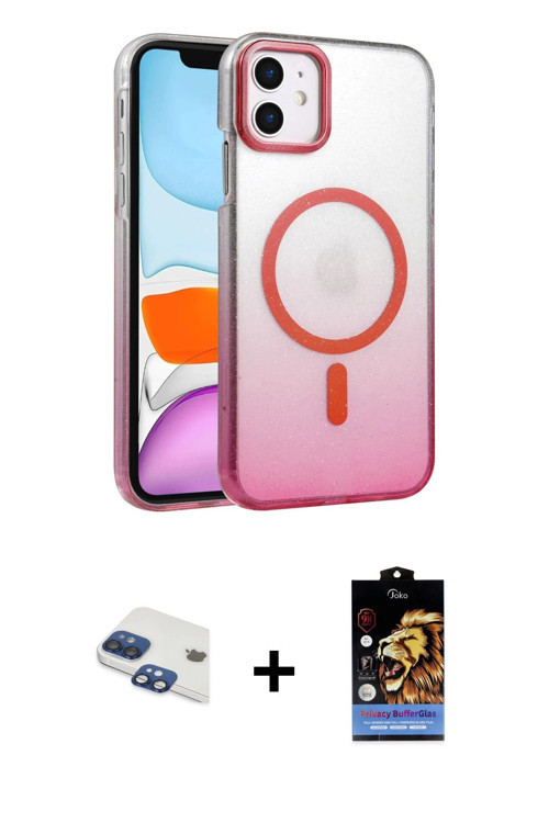 ieg™ iPhone 11 Kılıf Ahenk Doku Özel Seri - Siyah Buffer Hayalet Cam Ekran Koruyucu + Lacivert Pers