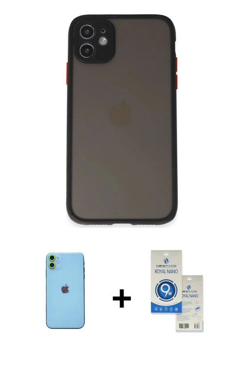ieg™ iPhone 11 Kılıf Ahenk Çizgi Serisi - Şeffaf Royal Nano Ekran Koruyucu + Yeşil Neon Fosforlu Kam