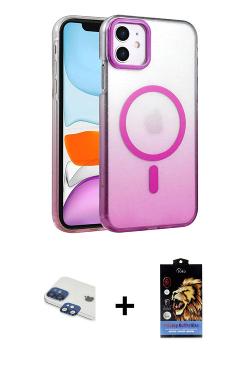 ieg™ iPhone 11 Kılıf Ahenk Doku Özel Seri - Siyah Buffer Hayalet Cam Ekran Koruyucu + Lacivert Pers