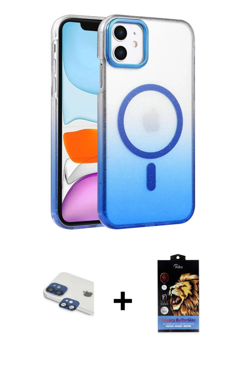 ieg™ iPhone 11 Kılıf Ahenk Doku Özel Seri - Siyah Buffer Hayalet Cam Ekran Koruyucu + Lacivert Pers