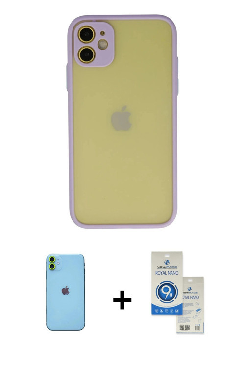 ieg™ iPhone 11 Kılıf Ahenk Çizgi Serisi - Şeffaf Royal Nano Ekran Koruyucu + Yeşil Neon Fosforlu Kam