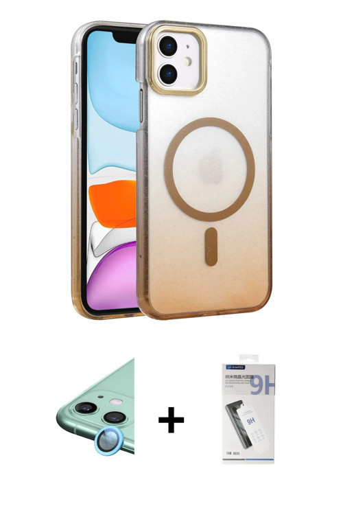 ieg™ iPhone 11 Kılıf Ahenk Doku Özel Seri - Şeffaf Uv Polymer Nano Ekran Koruyucu + Mavi Raze Metal