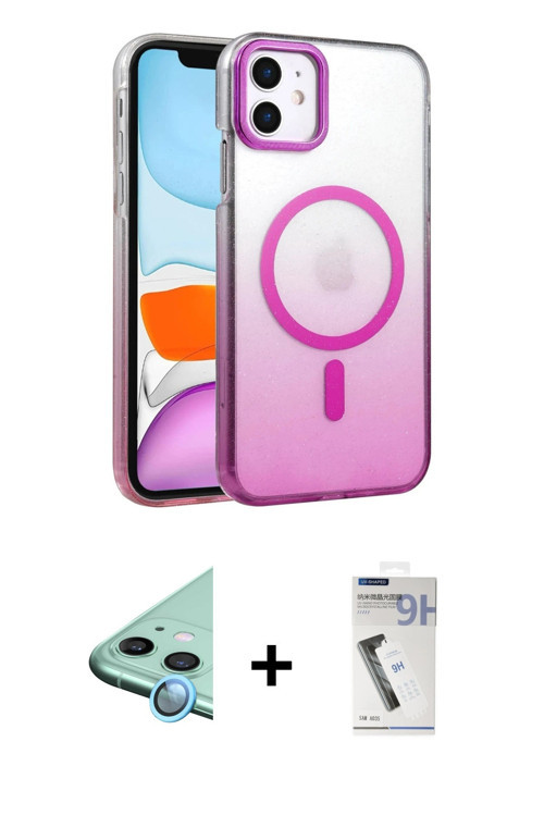 ieg™ iPhone 11 Kılıf Ahenk Doku Özel Seri - Şeffaf Uv Polymer Nano Ekran Koruyucu + Mavi Raze Metal