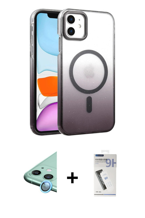 ieg™ iPhone 11 Kılıf Ahenk Doku Özel Seri - Şeffaf Uv Polymer Nano Ekran Koruyucu + Mavi Raze Metal