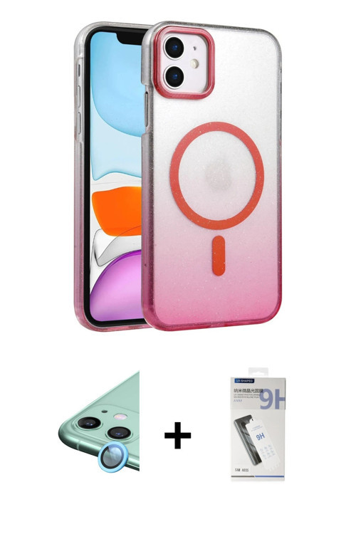 ieg™ iPhone 11 Kılıf Ahenk Doku Özel Seri - Şeffaf Uv Polymer Nano Ekran Koruyucu + Mavi Raze Metal