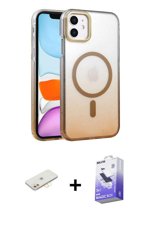 iPhone 11 Kılıf Ahenk Doku Özel Seri - Siyah Bilvis 5in1 5D Magic Hayalet Cam Ekran Koruyucu +