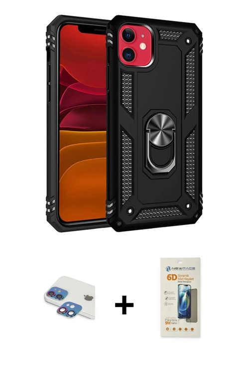 ieg™ iPhone 11 Kılıf Ahenk Klasik Koleksiyonu - Siyah 6D Mat Seramik Hayalet Nano Ekran Koruyucu + G