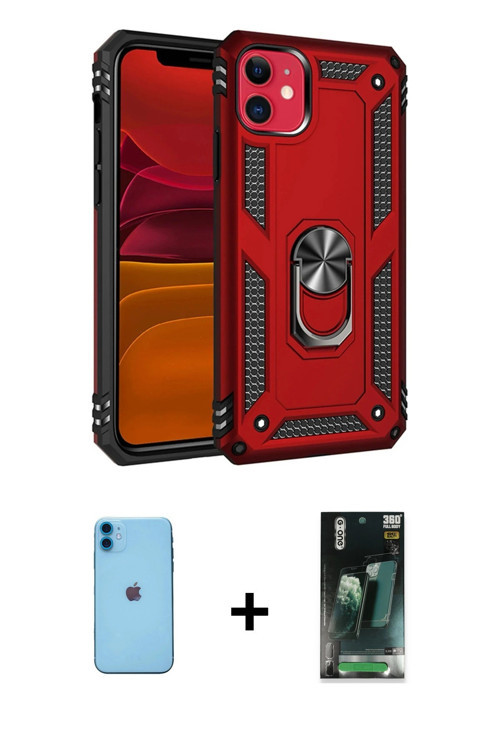 ieg™ iPhone 11 Kılıf Ahenk Klasik Koleksiyonu - Şeffaf 360 Full Body Arka Koruyucu + Mavi Neon Fosfo