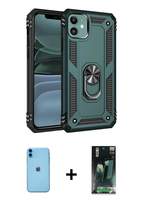 ieg™ iPhone 11 Kılıf Ahenk Klasik Koleksiyonu - Şeffaf 360 Full Body Arka Koruyucu + Mavi Neon Fosfo