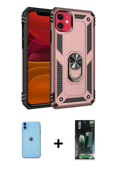 ieg™ iPhone 11 Kılıf Ahenk Klasik Koleksiyonu - Şeffaf 360 Full Body Arka Koruyucu + Mavi Neon Fosfo