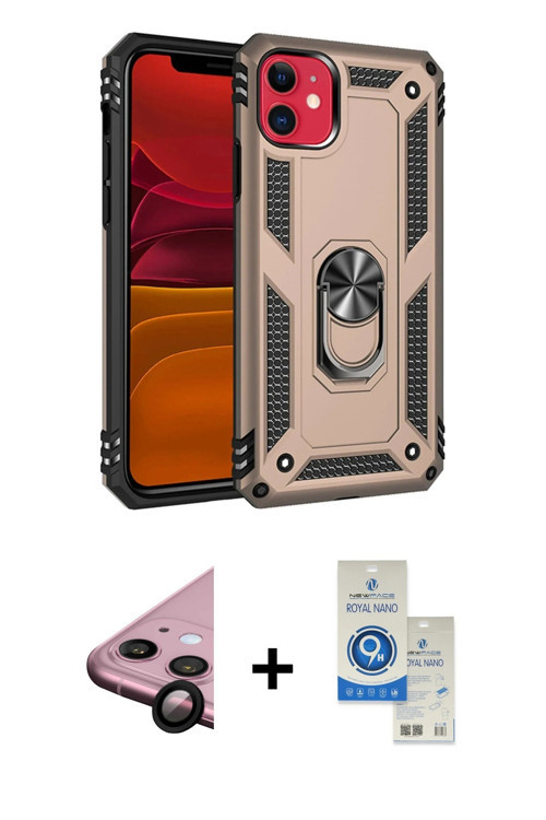 ieg™ iPhone 11 Kılıf Ahenk Klasik Koleksiyonu - Şeffaf Royal Nano Ekran Koruyucu + Siyah Raze Metal
