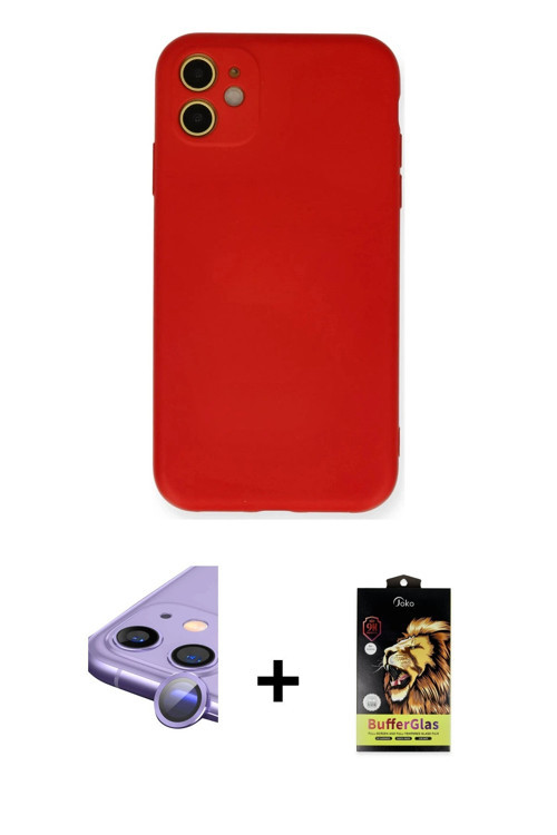 ieg™ iPhone 11 Kılıf Ahenk Serisi - Siyah Buffer Cam Ekran Koruyucu + Mor Raze Metal Kamera Lens