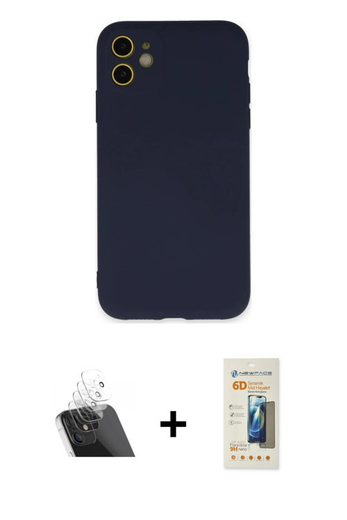 ieg™ iPhone 11 Kılıf Ahenk Serisi - Siyah 6D Mat Seramik Hayalet Nano Ekran Koruyucu + Şeffaf Kamera