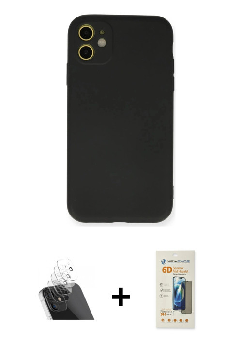 ieg™ iPhone 11 Kılıf Ahenk Serisi - Siyah 6D Mat Seramik Hayalet Nano Ekran Koruyucu + Şeffaf Kamera