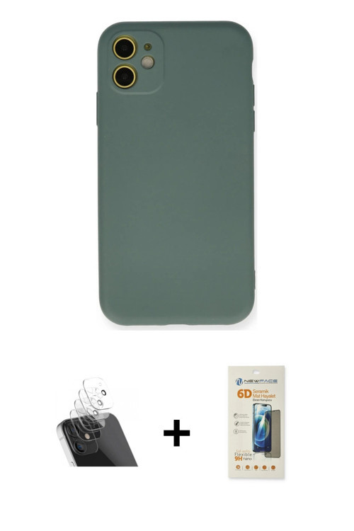 ieg™ iPhone 11 Kılıf Ahenk Serisi - Siyah 6D Mat Seramik Hayalet Nano Ekran Koruyucu + Şeffaf Kamera