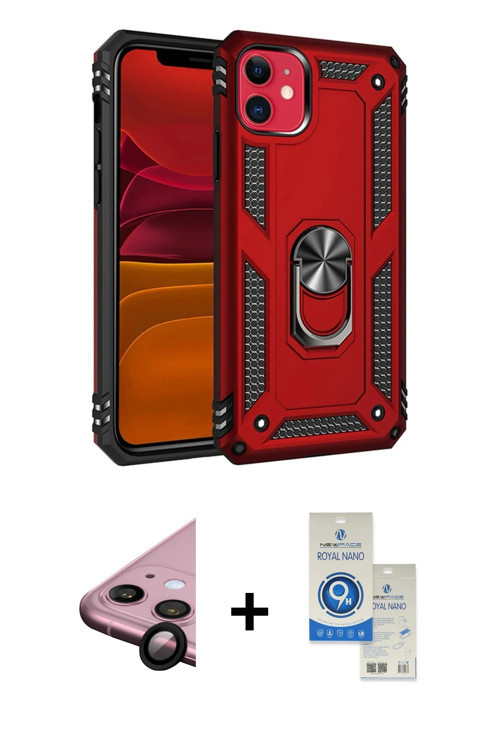 ieg™ iPhone 11 Kılıf Ahenk Klasik Koleksiyonu - Şeffaf Royal Nano Ekran Koruyucu + Siyah Raze Metal
