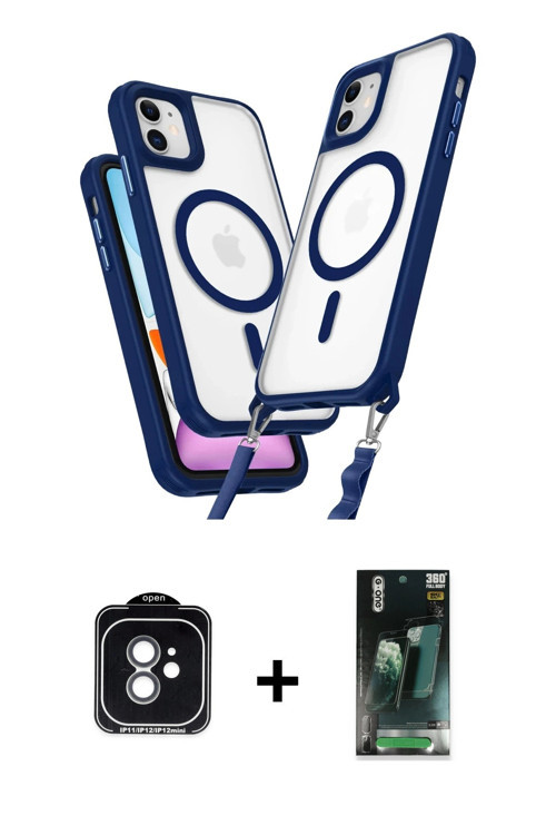 ieg™ iPhone 11 Kılıf Atlas Doku Koleksiyonu - Siyah 360 Mat Full Body Arka Koruyucu + Yeşil PVD Meta