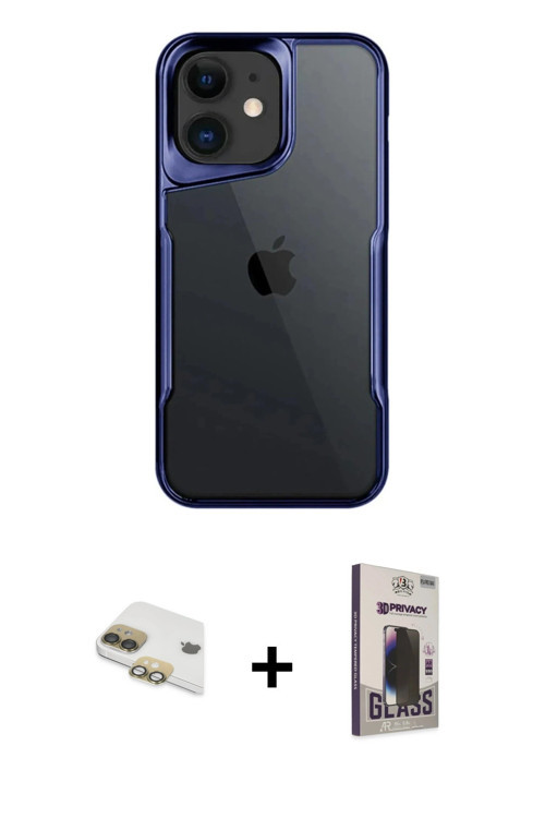 ieg™ iPhone 11 Kılıf Akış Çizgi Koleksiyonu - Siyah Bilvis Hayalet Cam Ekran Koruyucu + Gold Pers Al
