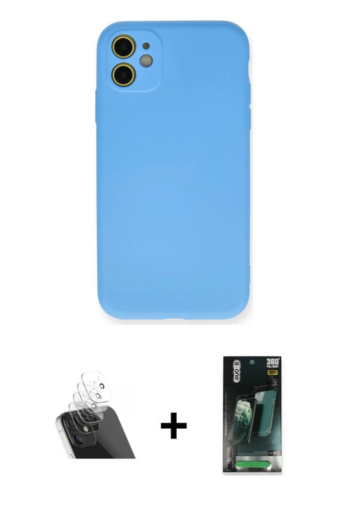 ieg™ iPhone 11 Kılıf Ahenk Serisi - Şeffaf 360 Full Body Arka Koruyucu + Şeffaf Kamera Lens Koruma C