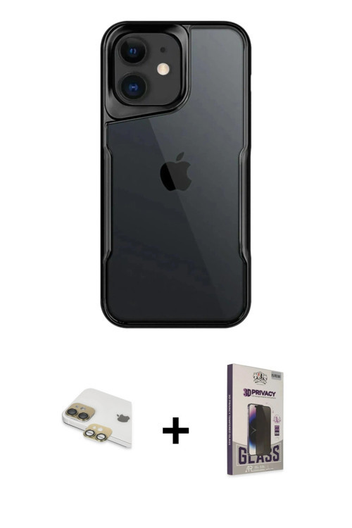 ieg™ iPhone 11 Kılıf Akış Çizgi Koleksiyonu - Siyah Bilvis Hayalet Cam Ekran Koruyucu + Gold Pers Al