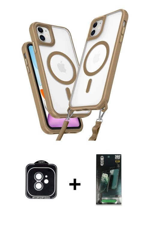 ieg™ iPhone 11 Kılıf Atlas Doku Koleksiyonu - Siyah 360 Mat Full Body Arka Koruyucu + Yeşil PVD Meta