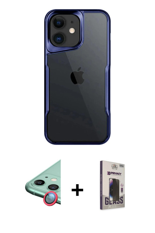 ieg™ iPhone 11 Kılıf Akış Çizgi Koleksiyonu - Siyah Bilvis Hayalet Cam Ekran Koruyucu + Kırmızı Raze