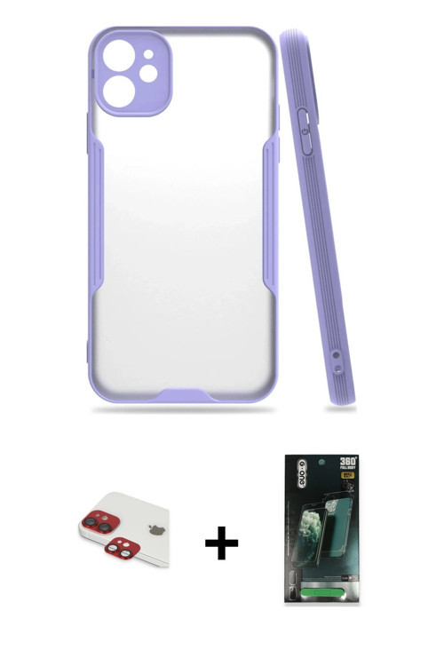 ieg™ iPhone 11 Kılıf Atlas Asil Serisi - Siyah 360 Mat Full Body Arka Koruyucu + Kırmızı Pers Alümin