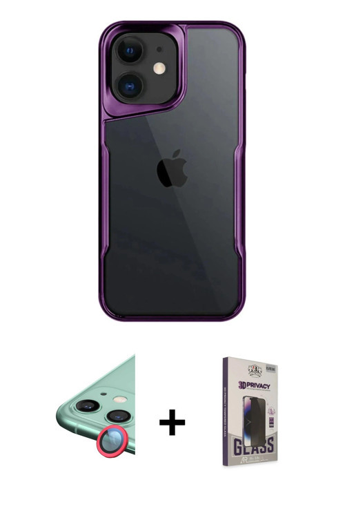 ieg™ iPhone 11 Kılıf Akış Çizgi Koleksiyonu - Siyah Bilvis Hayalet Cam Ekran Koruyucu + Kırmızı Raze