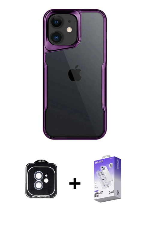 ieg™ iPhone 11 Kılıf Akış Çizgi Koleksiyonu - Siyah Bilvis 5in1 3D Magic Cam Ekran Koruyucu + Mavi P