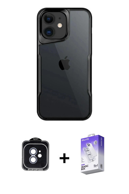 ieg™ iPhone 11 Kılıf Akış Çizgi Koleksiyonu - Siyah Bilvis 5in1 3D Magic Cam Ekran Koruyucu + Mavi P