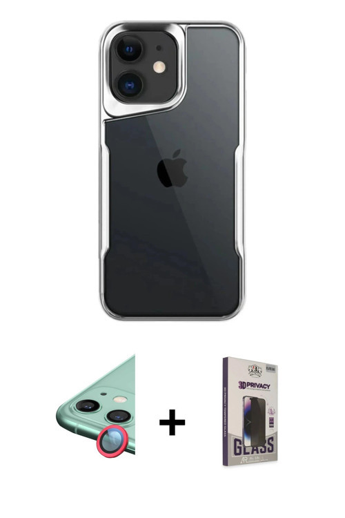 ieg™ iPhone 11 Kılıf Akış Çizgi Koleksiyonu - Siyah Bilvis Hayalet Cam Ekran Koruyucu + Kırmızı Raze