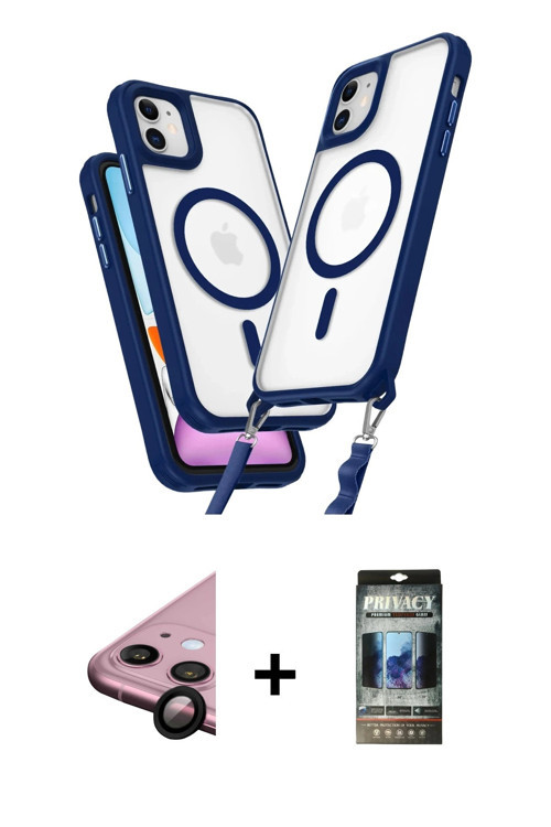 ieg™ iPhone 11 Kılıf Atlas Doku Koleksiyonu - Siyah 34D Hayalet Izgaralı Cam + Siyah Raze Metal Kame