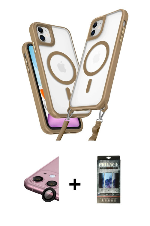 ieg™ iPhone 11 Kılıf Atlas Doku Koleksiyonu - Siyah 34D Hayalet Izgaralı Cam + Siyah Raze Metal Kame